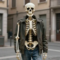 portrait of a posing skeleton, in street wear, by donato giancola.
