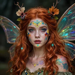 colorful and Festive Captivating Fairy teenager with red hair, atmospheric lighting, painted, intricate, highly detailed by Charlie Bowater