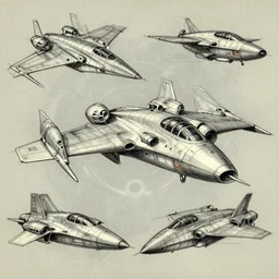 concept sketches for a retro science-fiction space fighter Syd Mead