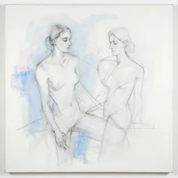 large black white painting by de kooning on white canvas, soft blue and pink tints, thin black lines, detailed by martha jungwirth drawing sketch pencil on paper, painted by yves tanguy, oil on canvas, thick impasto