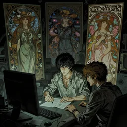 a journey through a computer's nightmare, hyperdetailed, 4 k, trending on artstation, dark and gloomy, cinematic, by artgerm, yoshitaka amano, moebius, alphonse mucha