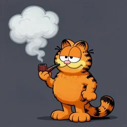 Garfield the cat smoking a pipe and exhaling a huge cloud by Francisco Goya
