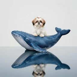 a shih tzu on a whale, canon eos r 3, f / 1. 4, iso 2 0 0, 1 / 1 6 0 s, 8 k, raw, unedited, symmetrical balance, in - frame