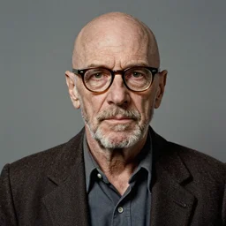 1970s of Mugshot Portrait of a very old and decrepit Bryan Cranston with glasses and no beard, no hair completely bald, dressed in 1970s menswear, taken in the 1970s, photo taken on a 1970s polaroid camera, grainy, real life, hyperrealistic, ultra realistic, realistic, highly detailed, epic, HD quality, 8k resolution, body and headshot, film still, front facing, front view, headshot and bodyshot, detailed face, very detailed face