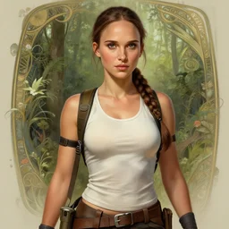 ultra realistic entire body and head illustration, young natalie portman as lara croft in nature, intricate, elegant, highly detailed, digital painting, artstation, concept art, smooth, sharp focus, illustration, art by artgerm and greg rutkowski and alphonse mucha