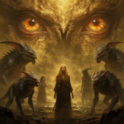 epic professional digital art of hungry eyes, ambient golden light, painted, mysterious, cinematic seaside terrifying animals scene, person, eerie, mythic, detailed, intricate, grand, leesha hannigan, wayne haag, reyna rochin, ignacio fernandez rios, mark ryden, van herpen, artstation, cgsociety, stunning, gorgeous, epic wow detail