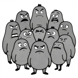 black and white simple ms paint doodle of group portrait of anthropomorphic wide - angle group portrait of grey cute mr bean goblins looking funny, art by artgerm, bob eggleton, michael whelan, stephen hickman, richard corben, wayne barlowe, and greg rutkowski and alphonse mucha,