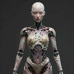 humanoid robot, melting skin, highly detailed, expressive eyes, beautiful symmetric body, perfect proportions, highly intricate, art by tom bagshaw and alex gray