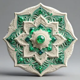 mandrelbot 3 d volume fractal mandala ceramic chakra digital color stylized an ancient white bone and emerald gemstone relic, intricate engraving concept 3 d point lighting substance patern natural color scheme, global illumination ray tracing hdr fanart arstation by sung choi and eric pfeiffer and gabriel garza and casper konefal