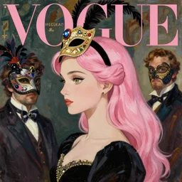 anime, natalie portman, vogue, intricate oil painting, trending on artstation, john singer sargent, greg rutkowski, side profile, pink hair, masquerade