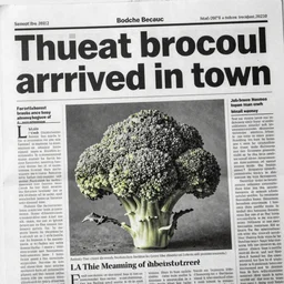 the ancient black and white newspaper says, that the broccoli has arrived in town, shows a picture of him in the headlines