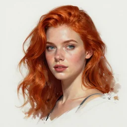 a head and shoulder portrait of a beautiful woman with red hair, painted in the colorful style of Kotwdq, trending on Artstation, 8k, photorealistic, hyper detailed, unreal engine