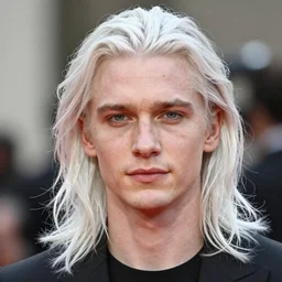 a clean shaven nikolaj coster waldau with long white hair