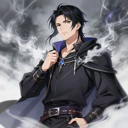 beautiful male necromancer with smoke and thunder, attarctive pretty face, anime key visual, highly detailed, sharp focus, concept art, league of legends, style by shumolly and monable and artgerm and greg rutkowski and jo chen and pilyeon and kyoto animation and alphonse mucha