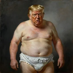 Painting of angry Donald Trump as a troll in diapers. Old. Unhappy. Very Fat. Art by william adolphe bouguereau. Very very very very very very much detailed. 4K. Award winning.