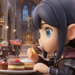 closeup profile face portrait of nendoroid medieval goblins eating cakes in the cathedral, nicoletta ceccoli, mark ryden, lostfish, max fleischer, depth of field, detailed and intricate environment, 8 k resolution, hyperrealistic, octane render