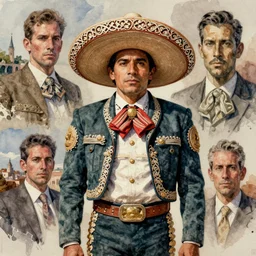 a stylized watercolor of a mexican athlete, by picasso, george luks and paul klee, muted color scheme, extreme detail