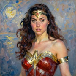 a beautiful painting of gal gadot as wonder woman, portrait, by claude monet, impressionism,