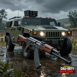 still next - gen ps 5 game call of duty warzone 2 0 2 4 remaster, graphics mods, heavy rain at night, england, rtx reflections, english countryside, photorealistic screenshot, extremely detailed, ak - 4 7, unreal engine, 4 k, 5 0 mm bokeh, close - up hummer h 1, call of duty remastered, artstation