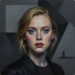 Elle Fanning in Peace Walker picture by Sachin Teng, asymmetrical, dark vibes, Realistic Painting , Organic painting, Matte Painting, geometric shapes, hard edges, graffiti, street art:2 by Sachin Teng:4