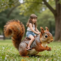girl riding a giant squirrel in the park, trending on artstation
