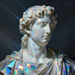 “Hefestus the prismatic person, refracted light, caustics, light rays shining through, 4k photo”
