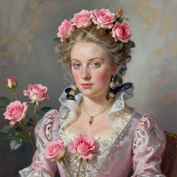beautiful digital painting Marie Antoinette pink roses, by Georgia O\'Keeffe, Carmelo Blandino, Cyril Rolando, artstation, Behance, 4K,