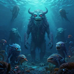 Monsters of the deep sea, nightmare 4k digital art
