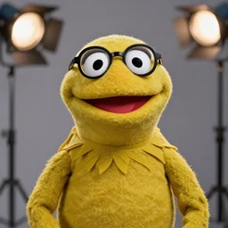 studio portrait still of muppet dwight schrute wearing his glasses as a muppet muppet as a @ muppet, 8 k, studio lighting, key light,