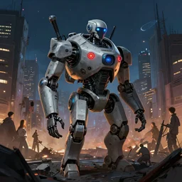 concept art of one rescue robot, disaster in the city at night, art gta 5 cover, official fanart behance hd artstation by jesper ejsing, by rhads, makoto shinkai and lois van baarle, ilya kuvshinov, ossdraws, victo ngai, andreas rocha, john harris