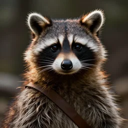 a raccoon dressed as a cave man