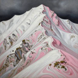 a painting of white and pink swirls on a mountain, a detailed painting by hua yan, rembrandt, deviantart, analytical art, detailed painting, oil on canvas, high detail