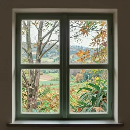 beautiful full size large window with four panes, four yearseason is represented by peter mohrbacher, art nouveau, landscape, cinematic