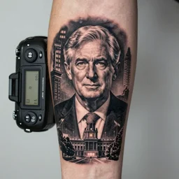 dslr photo, a tattoo of the stock market, finance powell