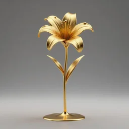 3 d render by daniel arsham of a long melting solid gold lilly with long stem
