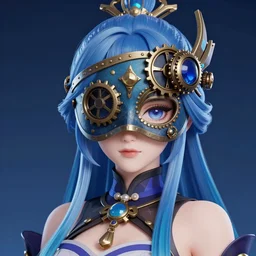 genshin impact, an ancient chinese princess with steampunk mask, blue color scheme, headshot, highly detailed, smooth, aesthetic