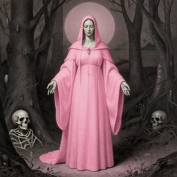 portrait of a magical priestess, pink, centered, death, by edgar maxence and ross tran, zdzisław beksinski, and michael whelan, distant, gustav dore, 8 k