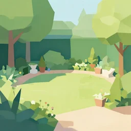an abstract drawing of a well kept garden, low poly render by Jacek Malczewski and Henri Alphonse Barnoin