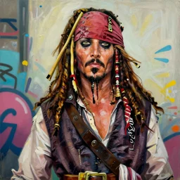 greg manchess portrait of margot robbie as captain jack sparrow, epic grimdark, fantasy, medium shot, asymmetrical, profile picture, organic painting, sunny day, matte painting, bold shapes, hard edges, street art, trending on artstation, by huang guangjian and gil elvgren and sachin teng