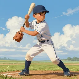 portrait of a young baseball player, playing a baseball, 1 8 years old, correct body structure, blue sky and white clouds, red eyes, peaceful expression, detailed face, amazing, thighs, the feeling of summer, intricate, highly detailed, digital painting, artstation, concept art, sharp focus, illustration, art by greg rutkowski and alphonse mucha