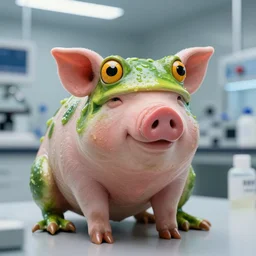 Pig and Frog Hybrid creature, 4k, hyperrealistic, secret, lab photograph