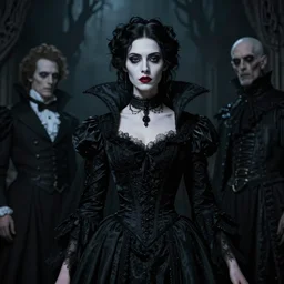 masterpiece portrait victorian vampire bride girl, by artgerm, h. r. giger, edmund leighton, haunting background by zdizslaw beksinski, james jean, elegant black robe details, gothic, volumetric lighting, porcelain skin, sinister, high detail, hyper photorealism, low angle, trending on artstation 8 k