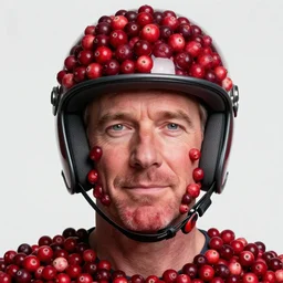 cranberries fused with bryan cranston's face, red berry skin, cranberry helmet, studio light, bloom, detailed face, magazine, press, photo, steve mccurry, david lazar, canon, nikon, focus