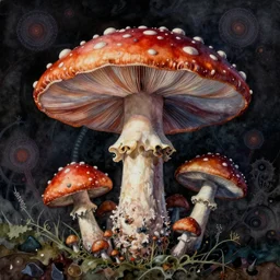 dark nightmare watercolor hyper detailed psychedelic shrooms horror painting by zdzisław beksinski or conrad roset, delicious magic mushroom, elegant masterpiece matte painting, highly detailed realistic intricate psilocybin cubensis, high fantasy, fractals, style of peter mohrbacher victo ngai, 4 k, hd, hdr