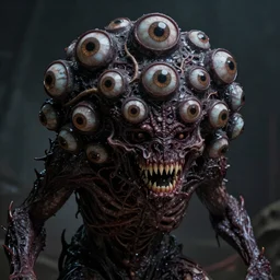 monster with many eyes, Hyper realistic, photorealistic, concept art, horror, eldritch, 8K, concept art, DSLR, filmic, HDR, hyperrealism, Unreal Engine, volumetric lighting, Darkart
