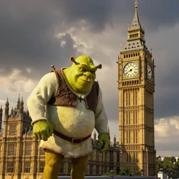 shrek fixing the big ben, digital art