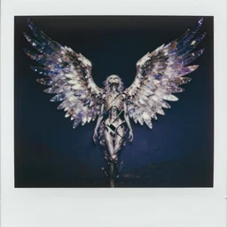 crystal wings, waporwave polaroid, metal acid deep colors, fallen angel of death, love broken