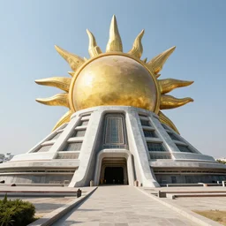a sci - fi nuclear building in the shape of the temple of the sun, teotihuacan