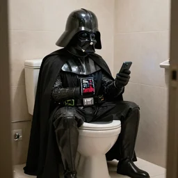 Darth Vader on the toilet scrolling through memes on his phone