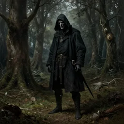 grim reaper in forest, scene by george stubbs, highly detailed, high resolution, hd, hq, 4 k, 8 k
